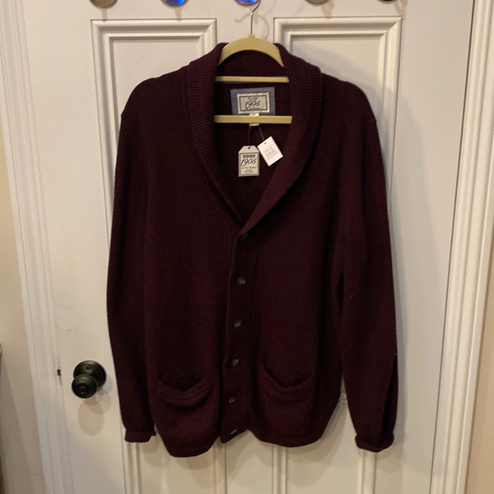 Men’s Burgundy Cardigan Sweater.